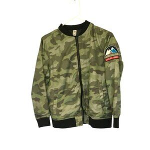 Old Navy Green Camo Youth Bomber Jacket Size Large 10-12 Full Zip Front School